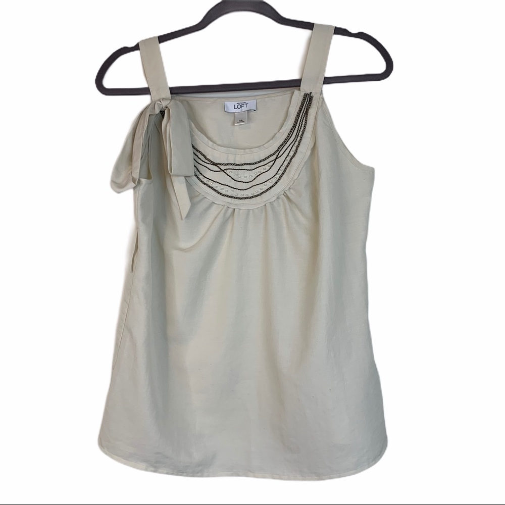 Loft Tan Beaded Neckline Tank Top